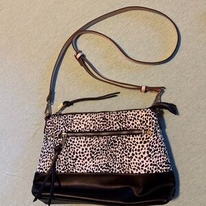 Animal print black & white crossbody bag, faux leather removeable strap EUC